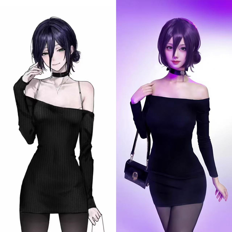 Anime Cosplay Black Girl - أنيمي بالمنشار رجل Reze تأثيري حلي